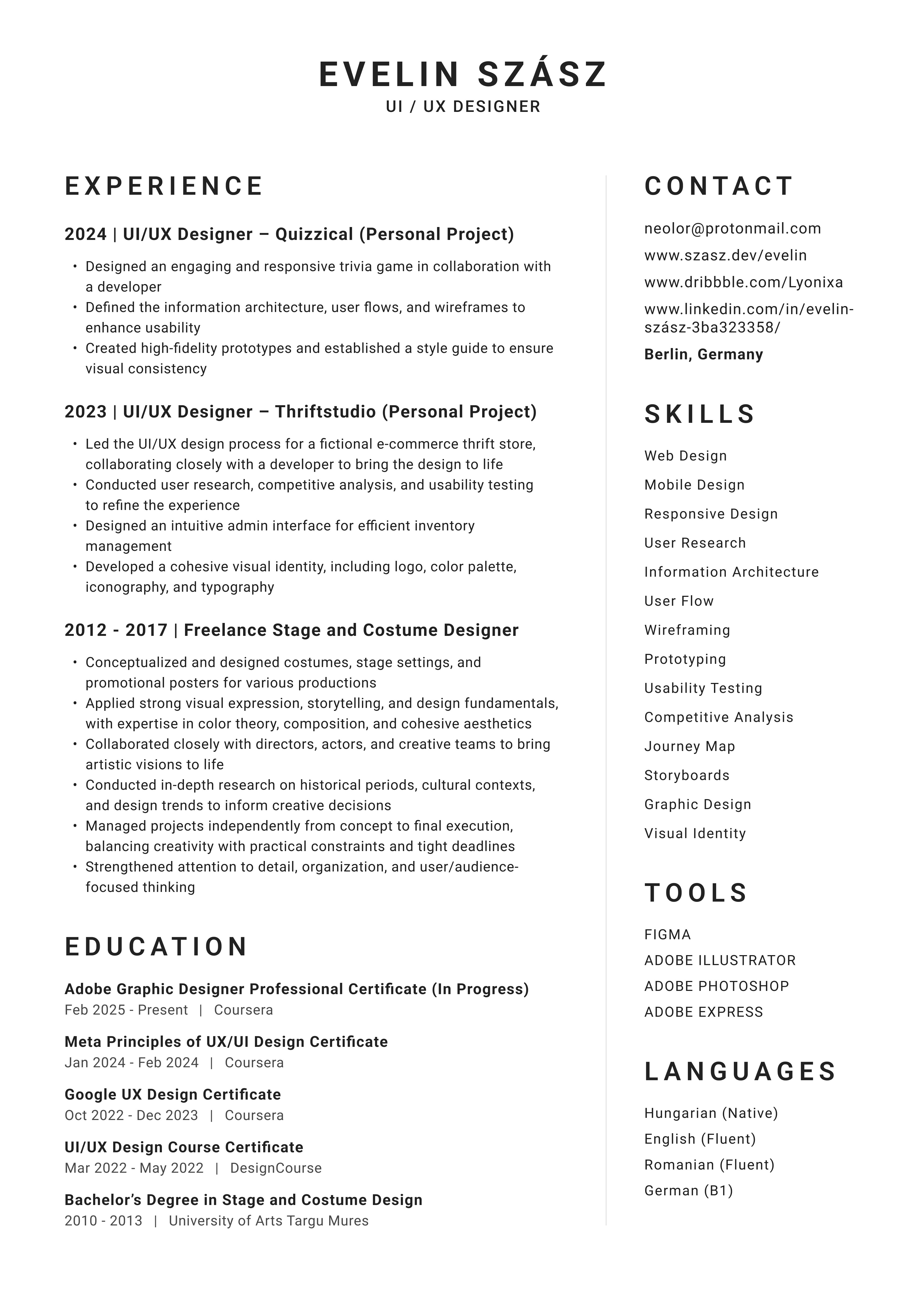 Szász Evelin's CV