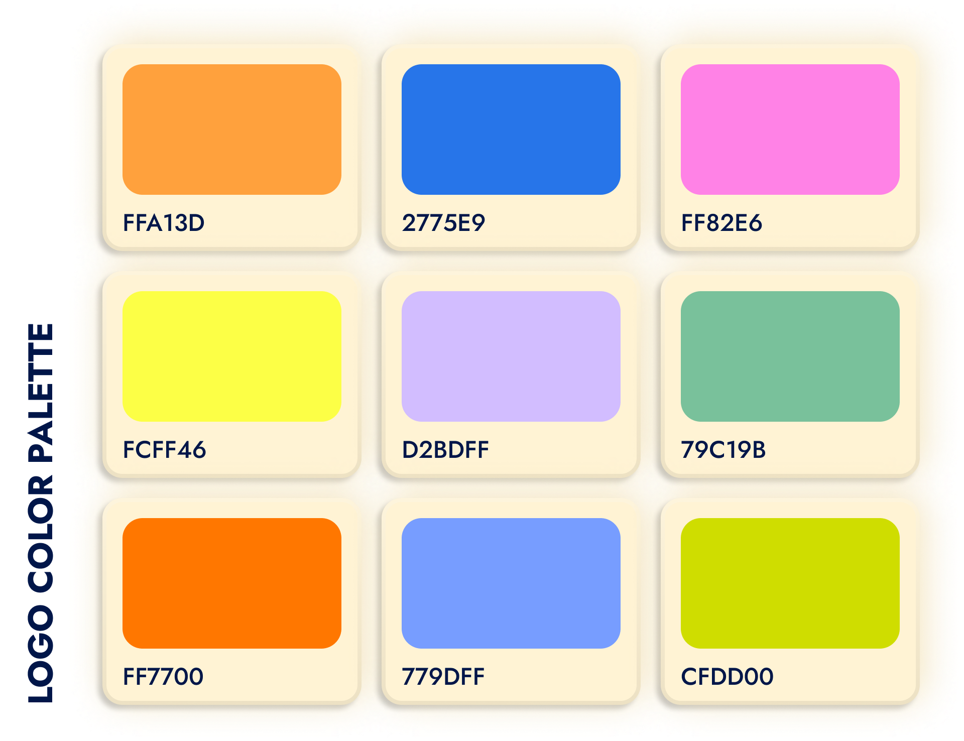 entire color palette used in the quizzical app
