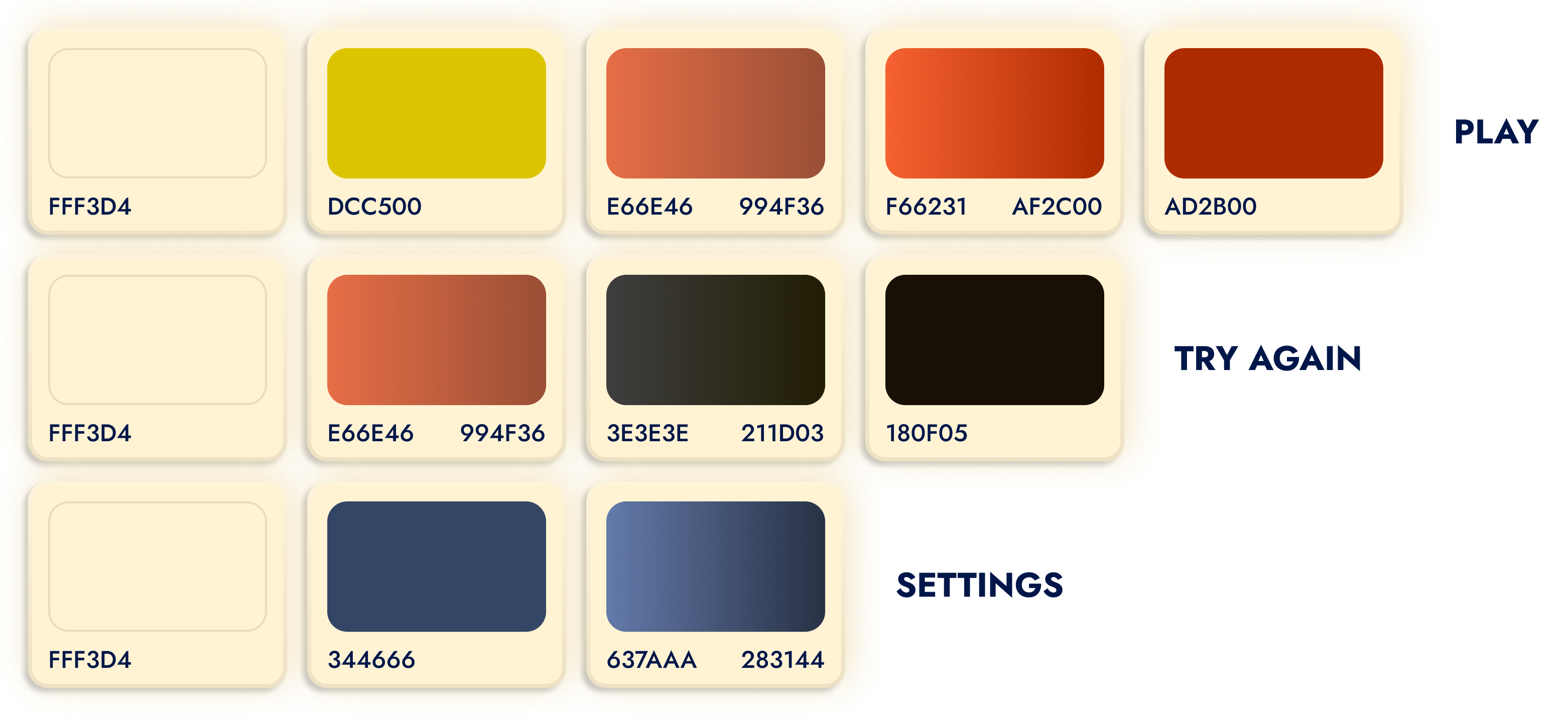 all the colors of buttons used in the quizzical app