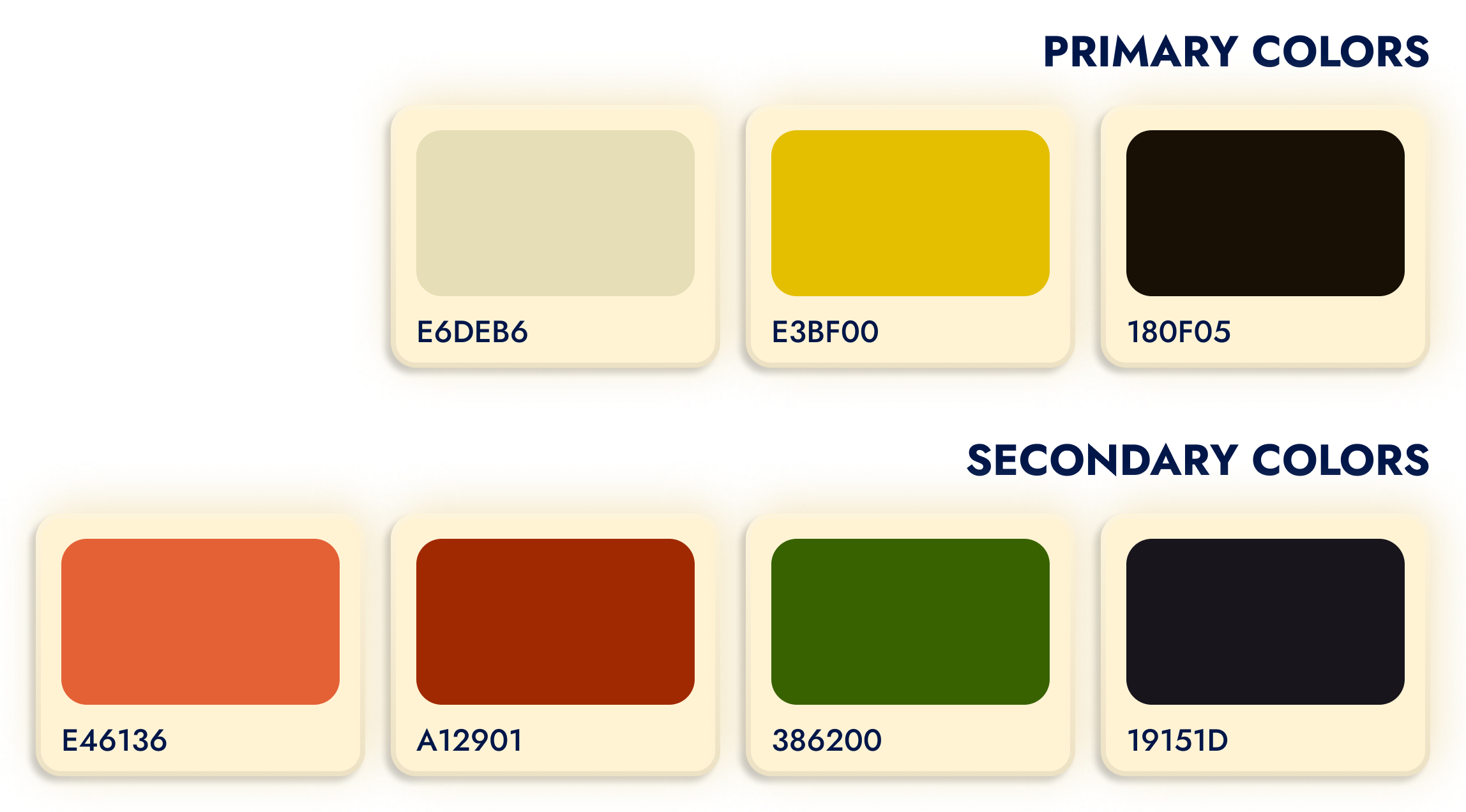 primary and secondary colors used in the quizzical app